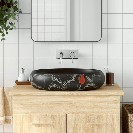 Baderomsvask Svart oval 59x40x15 cm keramikk