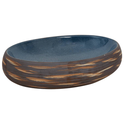 Baderomsvask Brun og blå oval 59x40x15 cm keramikk