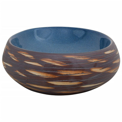 Baderomsvask Brun og blå oval 59x40x15 cm keramikk