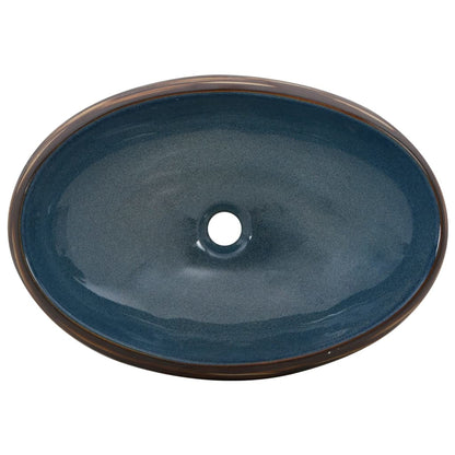 Baderomsvask Brun og blå oval 59x40x15 cm keramikk
