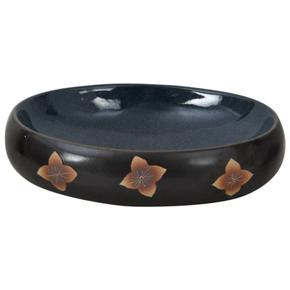Baderomsvask Svart og blå oval 59x40x15 cm keramikk
