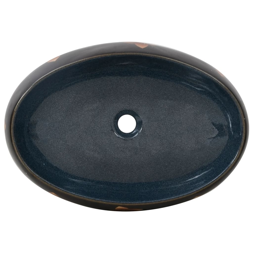 Baderomsvask Svart og blå oval 59x40x15 cm keramikk