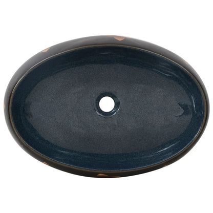 Baderomsvask Svart og blå oval 59x40x15 cm keramikk