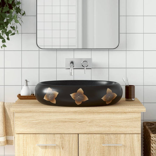 Baderomsvask Svart og blå oval 59x40x15 cm keramikk