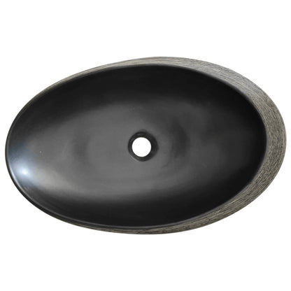 Baderomsvask Grå og Svart oval 59x40x14 cm keramikk