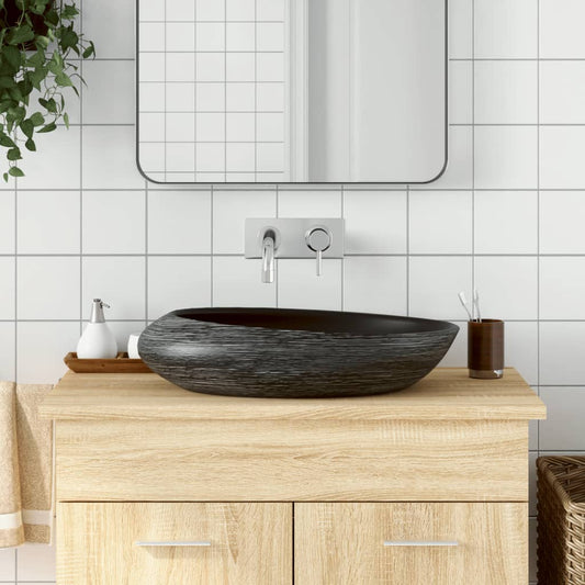 Baderomsvask Grå og Svart oval 59x40x14 cm keramikk