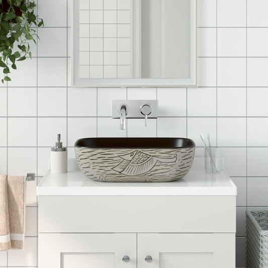 Baderomsvask Grå og Svart rektangulær 48x37,5x13,5 cm keramikk