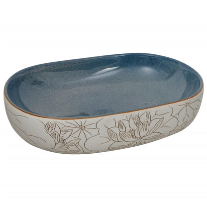 Baderomsvask sand og blå oval 59x40x14 cm keramikk