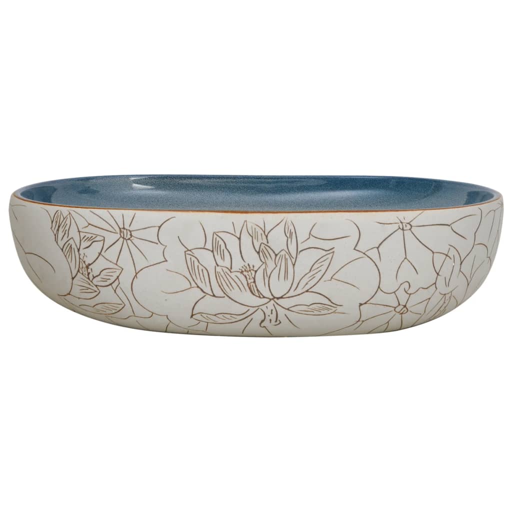 Baderomsvask sand og blå oval 59x40x14 cm keramikk