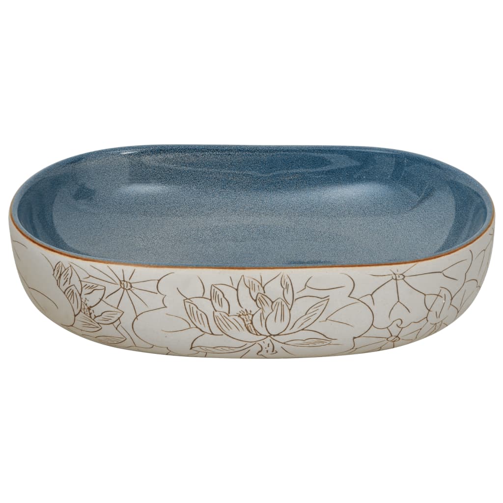 Baderomsvask sand og blå oval 59x40x14 cm keramikk