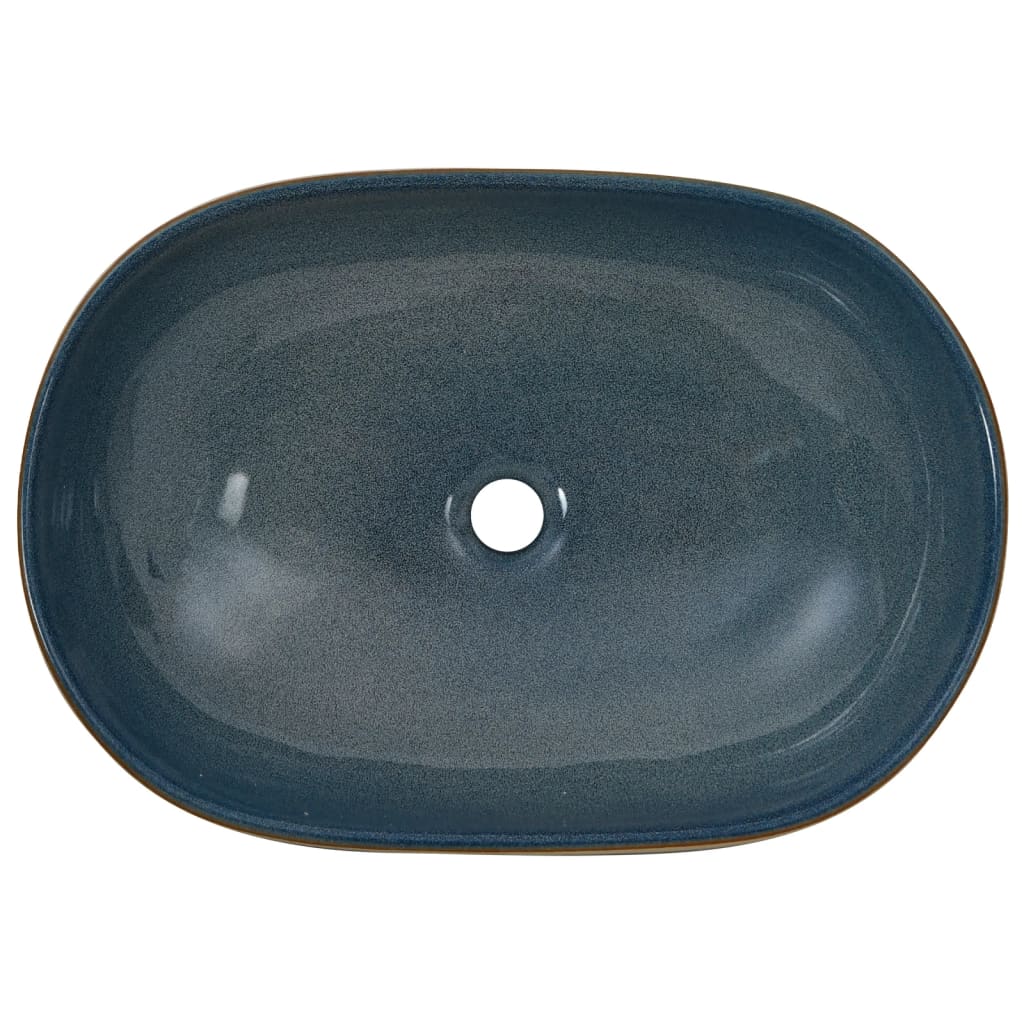 Baderomsvask sand og blå oval 59x40x14 cm keramikk