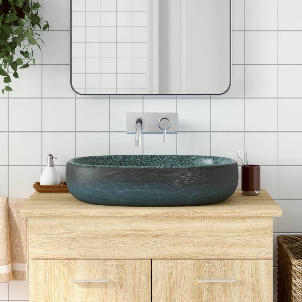 Baderomsvask turkis oval 59x40x14 cm keramikk