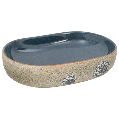Baderomsvask sand og blå oval 59x40x14 cm keramikk