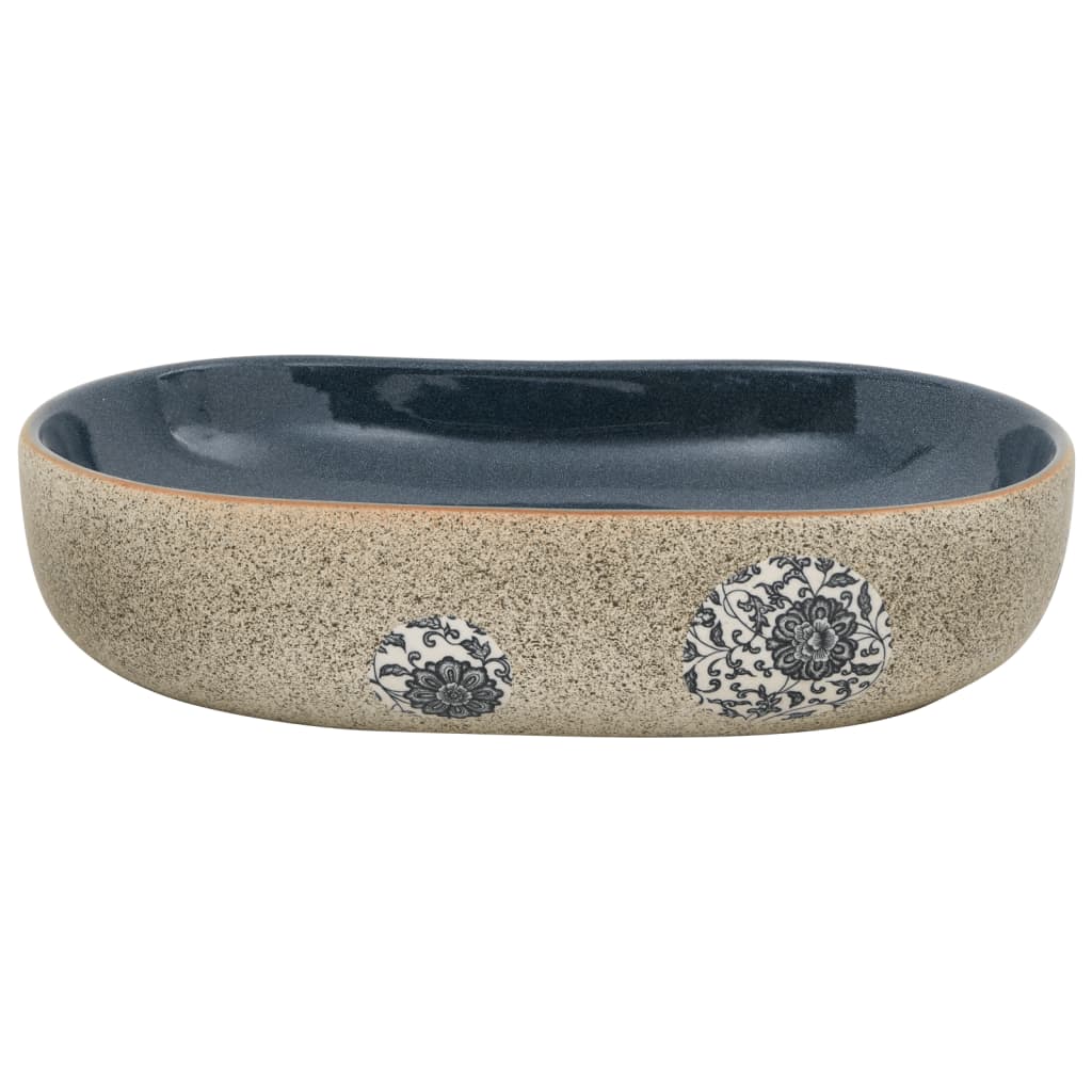 Baderomsvask sand og blå oval 59x40x14 cm keramikk