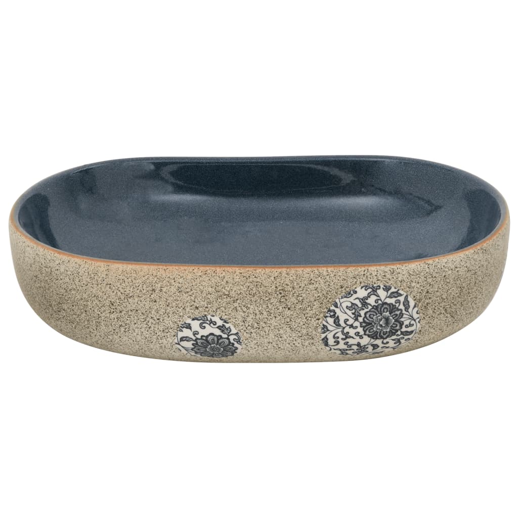 Baderomsvask sand og blå oval 59x40x14 cm keramikk
