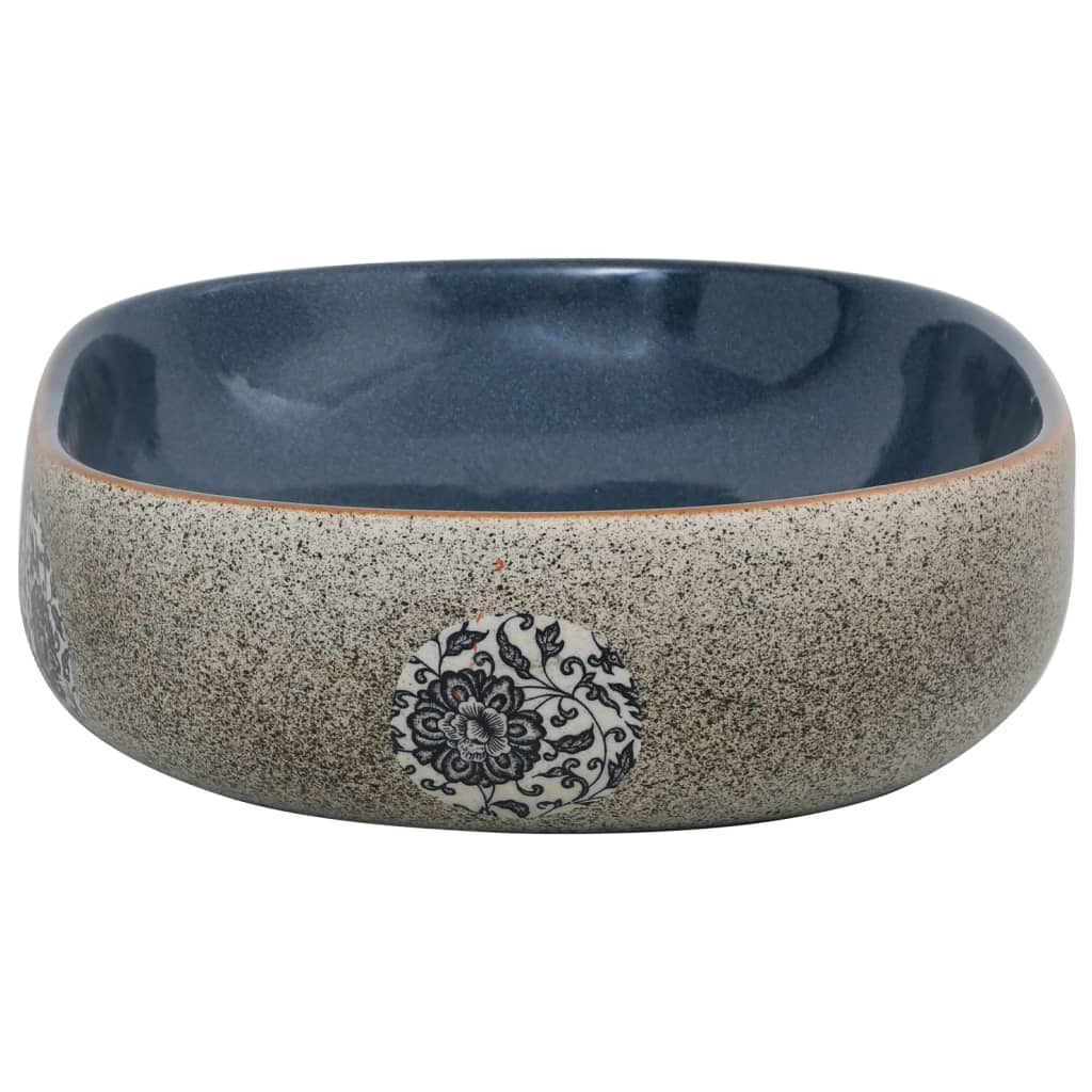 Baderomsvask sand og blå oval 59x40x14 cm keramikk