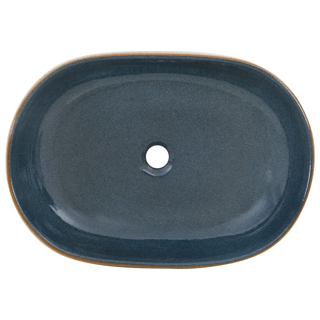 Baderomsvask sand og blå oval 59x40x14 cm keramikk
