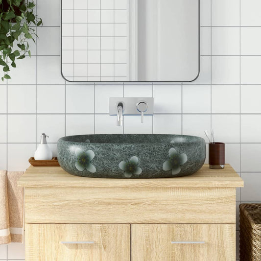 Baderomsvask blå oval 59x40x14 cm keramikk