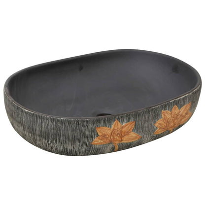 Baderomsvask Grå og Svart oval 59x40x14 cm keramikk