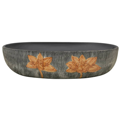 Baderomsvask Grå og Svart oval 59x40x14 cm keramikk