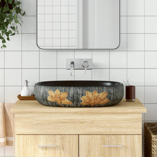 Baderomsvask Grå og Svart oval 59x40x14 cm keramikk