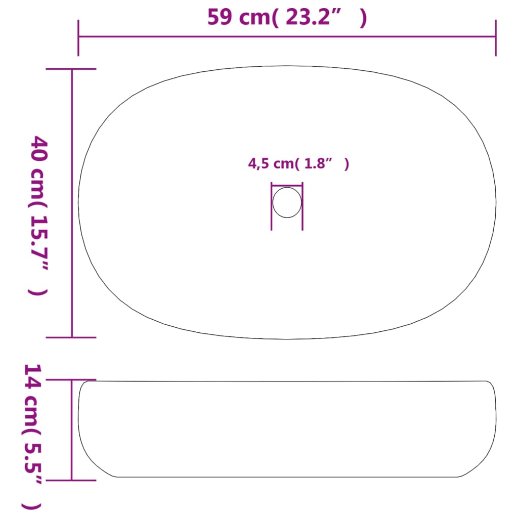 Baderomsvask flerfarget oval 59x40x14 cm keramikk