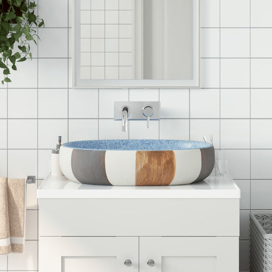 Baderomsvask flerfarget oval 59x40x14 cm keramikk