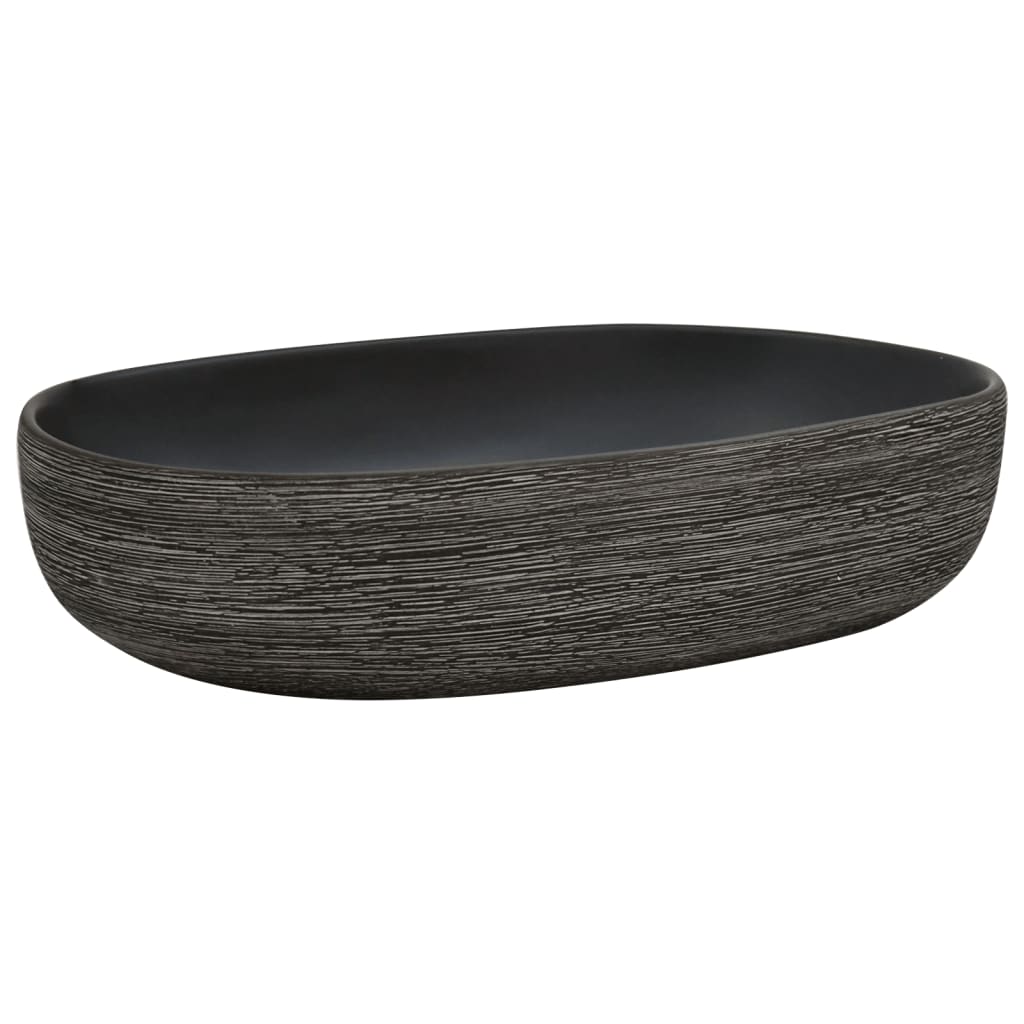 Baderomsvask Grå og Svart oval 59x40x14 cm keramikk