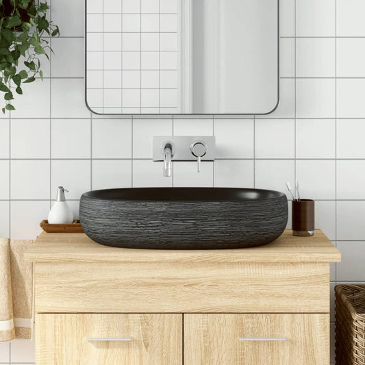 Baderomsvask Grå og Svart oval 59x40x14 cm keramikk