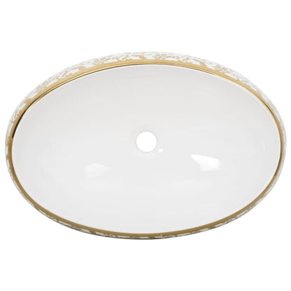 Baderomsvask Hvit og gul oval 59x40x15 cm keramikk
