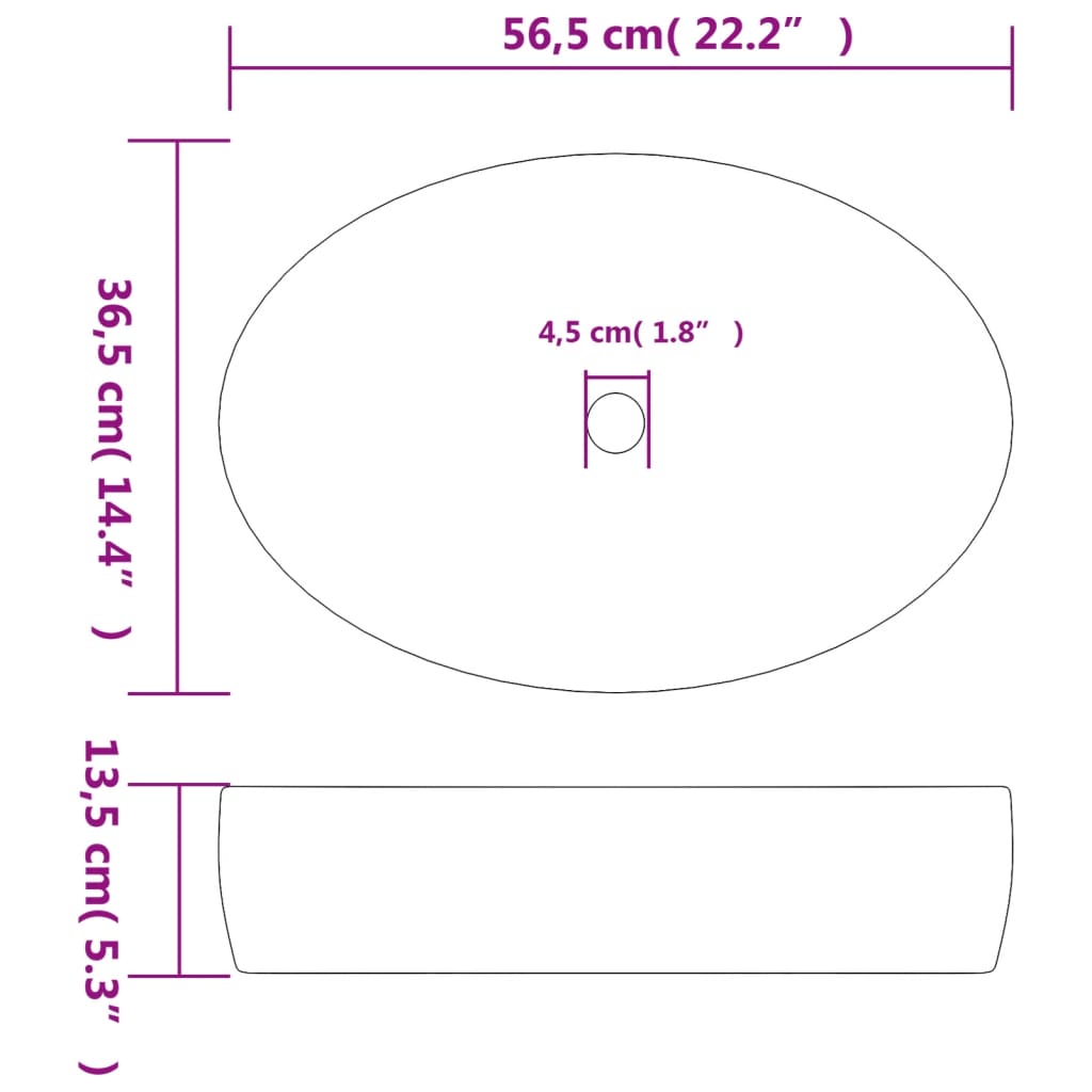 Baderomsvask Svart og blå oval 56,5x36,5x13,5 cm keramikk