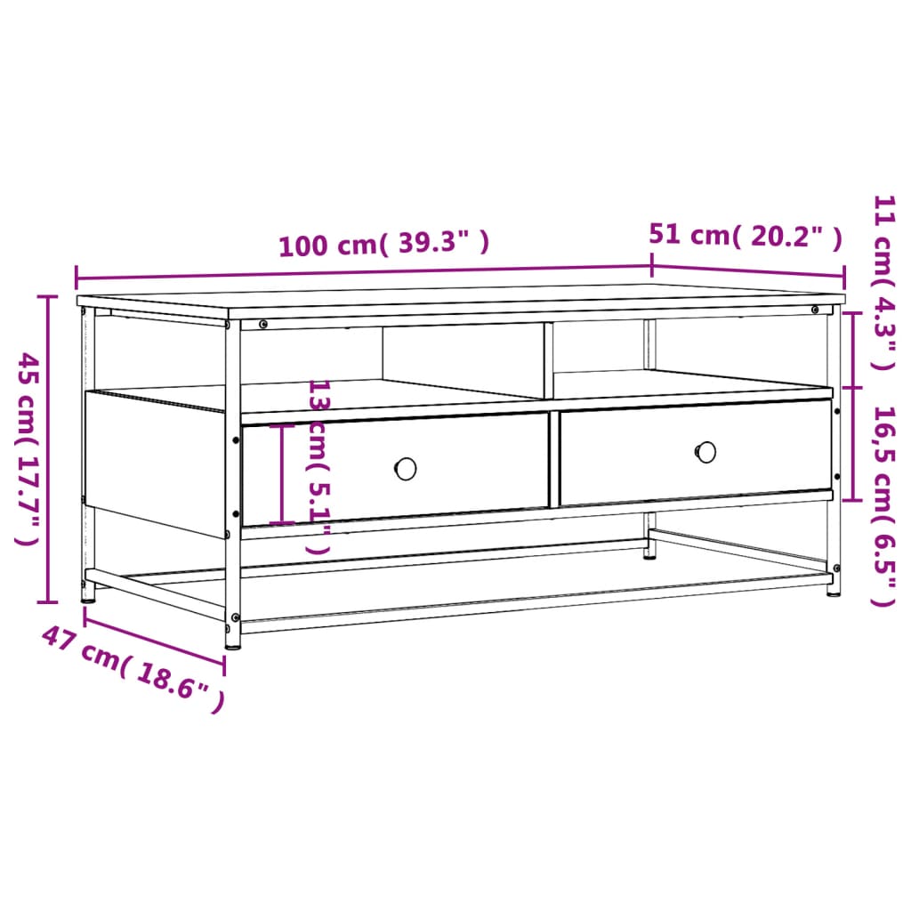 Salongbord Sofabord Røkt Eik 100x51x45 cm