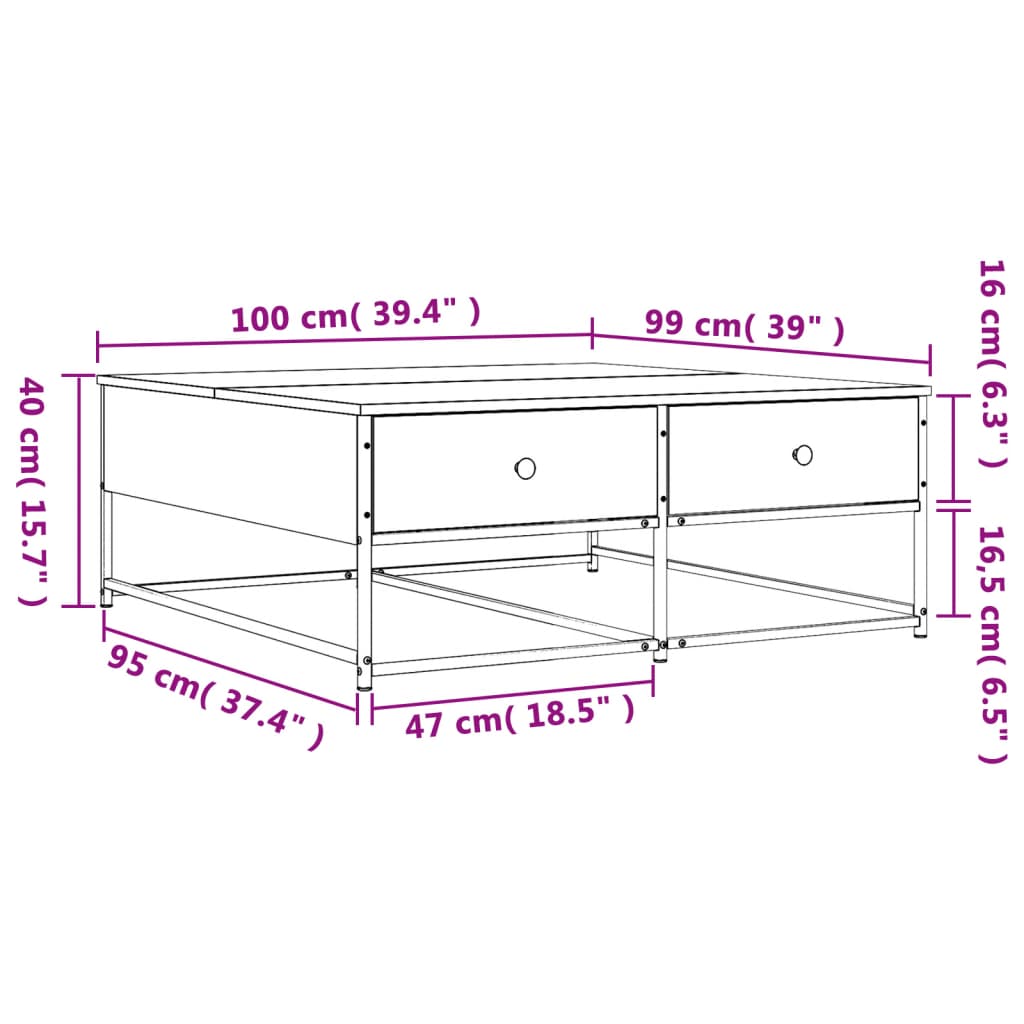 Salongbord Sofabord Brun Eik 100x99x40 cm