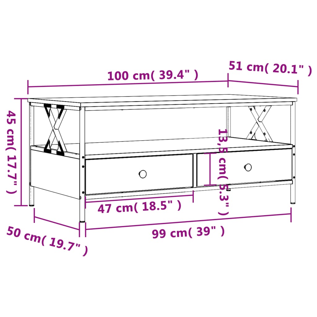 Salongbord Sofabord Svart 100x51x45 cm