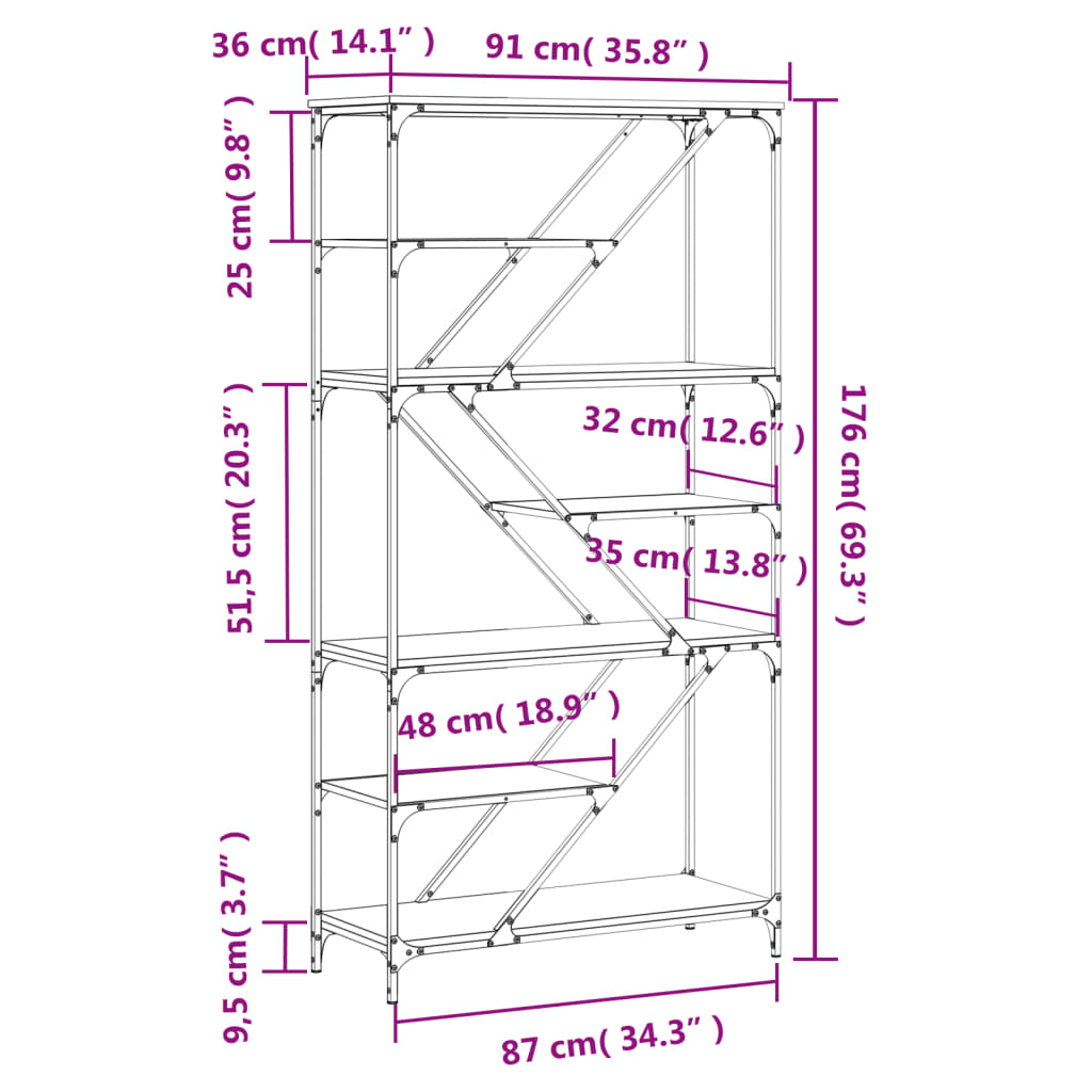 Bokhylle Sonoma Eik 91x36x176 cm