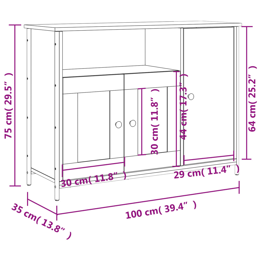 Skjenk Svart 100x35x75 cm