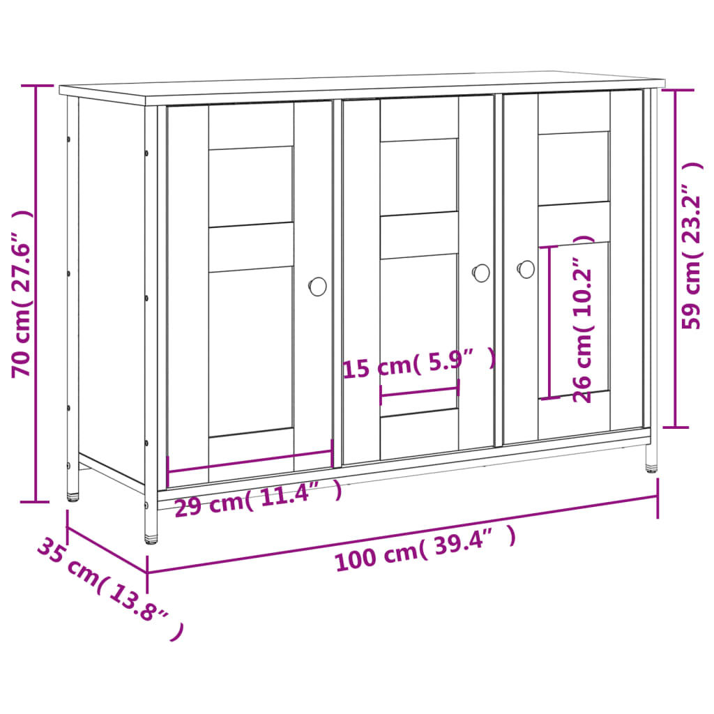 Kommode Brun Eik 100x35x70 cm