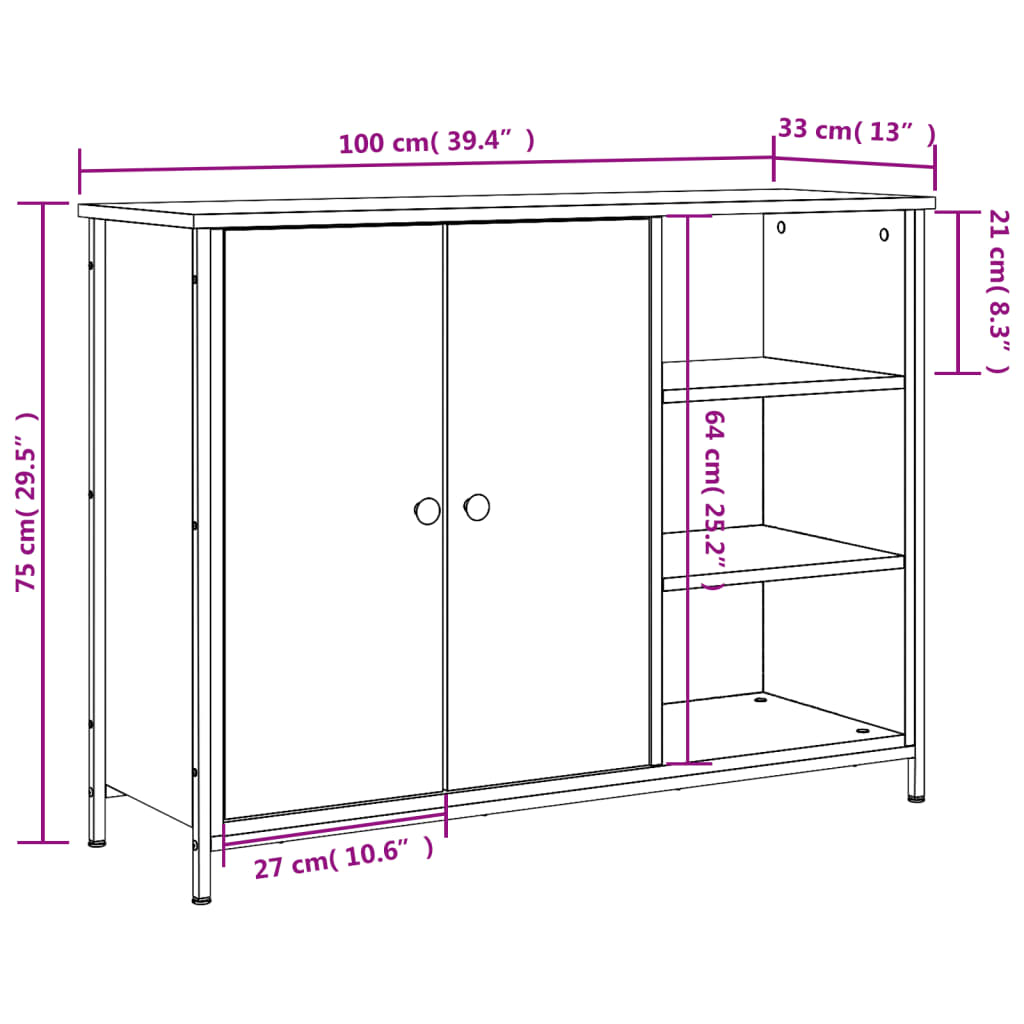 Skjenk Brun Eik 100x33x75 cm