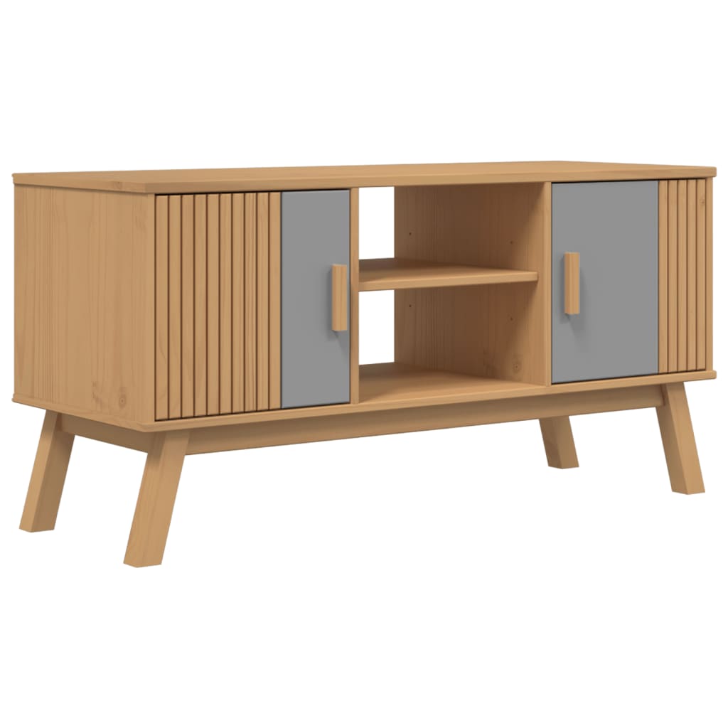 TV-Møbel Grå TV-benk Brun OLDEN 114x43x57 cm heltre furu