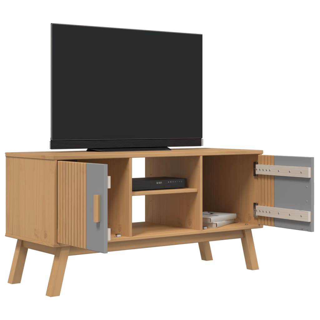 TV-Møbel Grå TV-benk Brun OLDEN 114x43x57 cm heltre furu