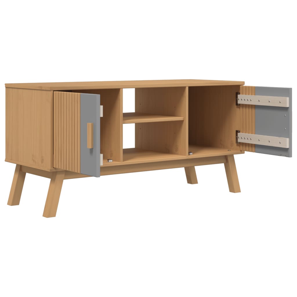TV-Møbel Grå TV-benk Brun OLDEN 114x43x57 cm heltre furu