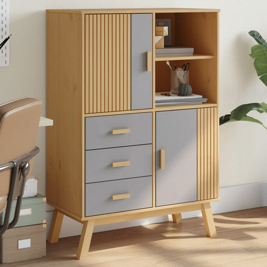Skap grå og brun OLDEN 85x43x125 cm heltre furu