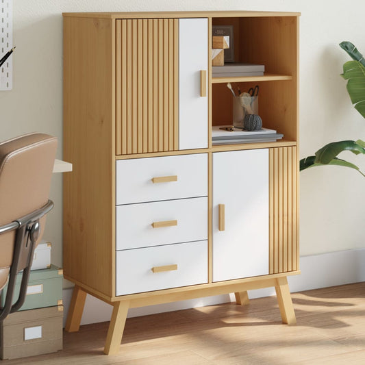 Skap hvit og brun OLDEN 85x43x125 cm heltre furu