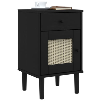 Nattbord Sengbord Svart SENJA rotting utseende 40x35x65 cm heltre furu