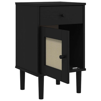 Nattbord Sengbord Svart SENJA rotting utseende 40x35x65 cm heltre furu