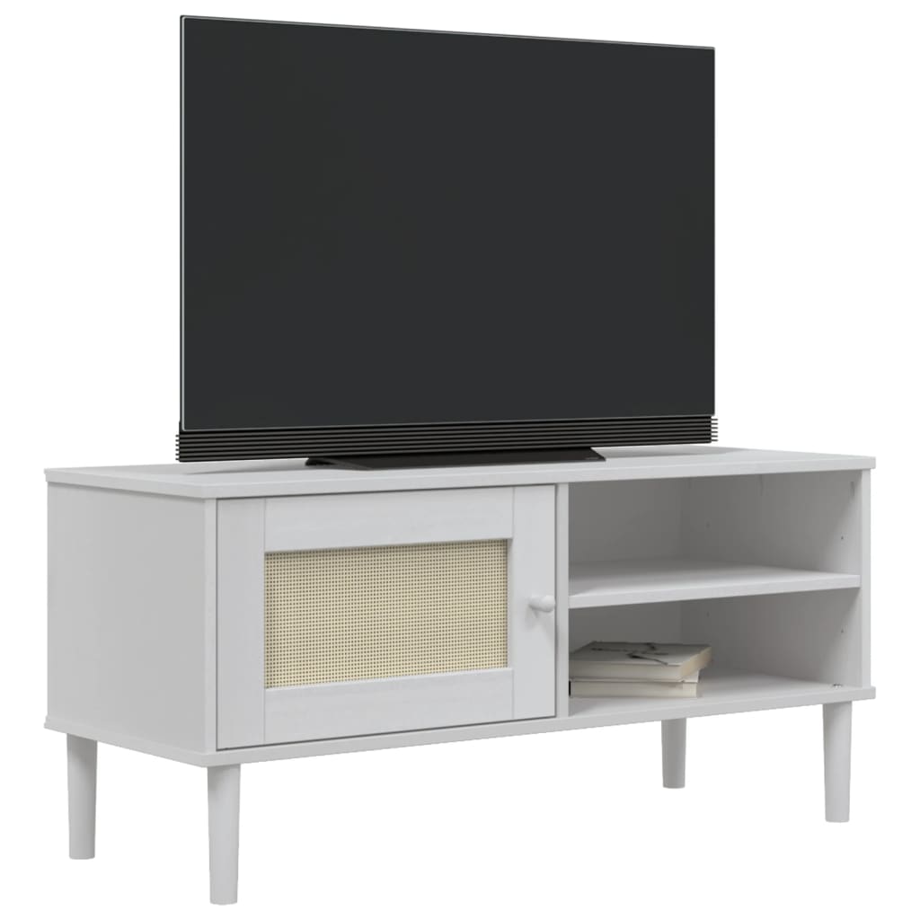 TV-Møbel Hvit TV-benk SENJA rotting-utseende 106x40x49cm cm heltre furu