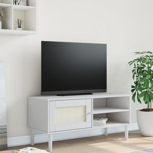 TV-Møbel Hvit TV-benk SENJA rotting-utseende 106x40x49cm cm heltre furu
