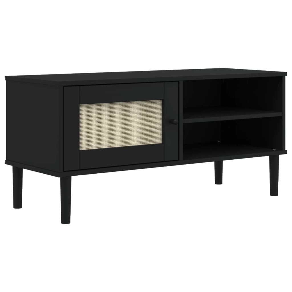 TV-Møbel Svart TV-benk SENJA rotting-utseende 106x40x49cm cm heltre furu