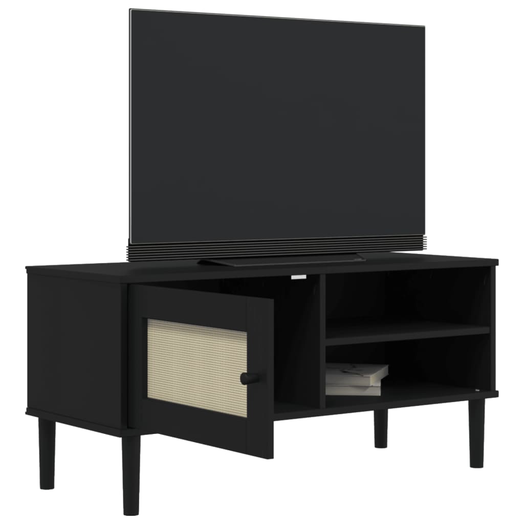 TV-Møbel Svart TV-benk SENJA rotting-utseende 106x40x49cm cm heltre furu