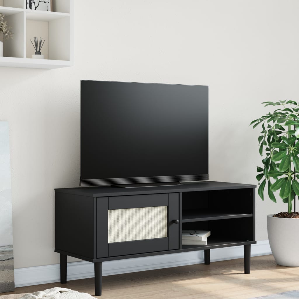 TV-Møbel Svart TV-benk SENJA rotting-utseende 106x40x49cm cm heltre furu